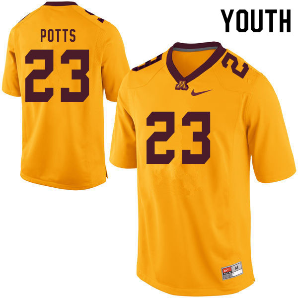 Youth #23 Treyson Potts Minnesota Golden Gophers College Football Jerseys Sale-Yellow